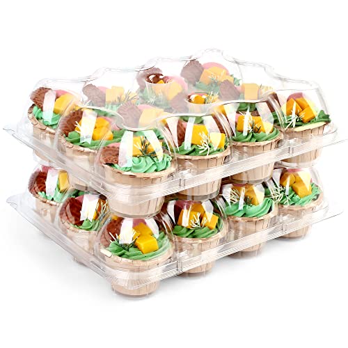 LotFancy Dozen Cupcake Containers, Pack of 12 Plastic Cupcake Boxes Bulk, 12 Compartment Holder with Detachable Lid, Disposable Muffin Carrier, Standard Size