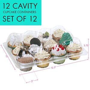 LotFancy Dozen Cupcake Containers, Pack of 12 Plastic Cupcake Boxes Bulk, 12 Compartment Holder with Detachable Lid, Disposable Muffin Carrier, Standard Size