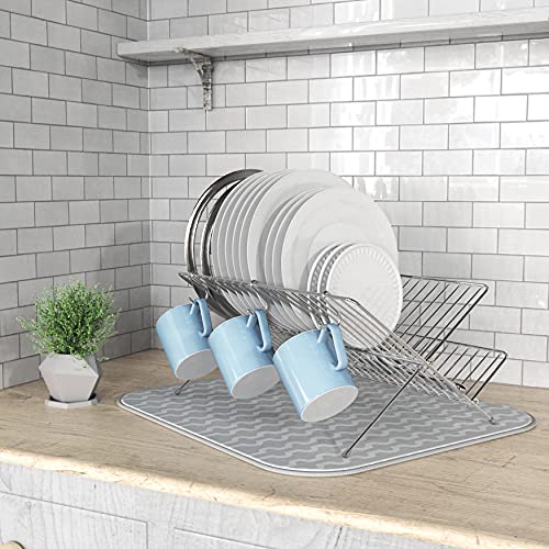 Simple Houseware Collapsible Dish Drying Rack w/ Dish Mat, Chrome