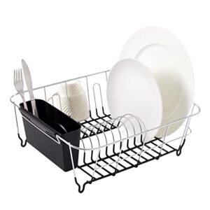sweet home collection 2 piece dish drying rack set drainer with utensil holder simple easy to use fits in most sinks, 14.5″ x 13″ x 5.25″, black
