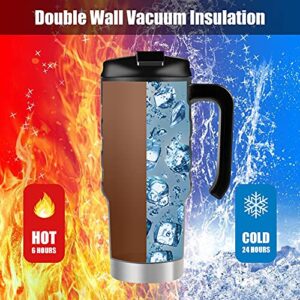 HAUSHOF 24 oz Travel Mug, Stainless Double Wall Vacuum Insulated Tumbler with Handle & Spill Proof Twist On Flip Lid and Wide Mouth, BPA Free