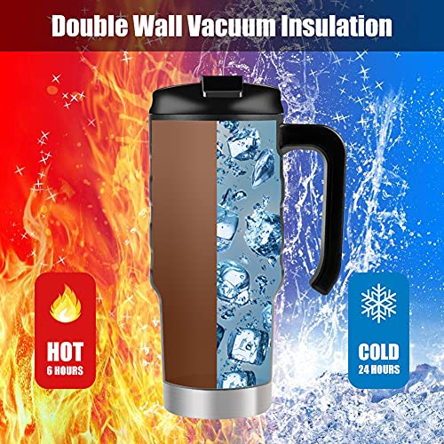 HAUSHOF 24 oz Travel Mug, Stainless Double Wall Vacuum Insulated Tumbler with Handle & Spill Proof Twist On Flip Lid and Wide Mouth, BPA Free