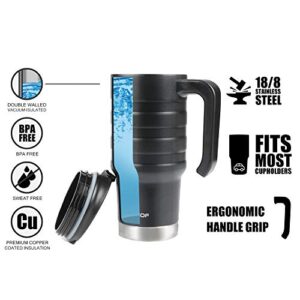 HAUSHOF 24 oz Travel Mug, Stainless Double Wall Vacuum Insulated Tumbler with Handle & Spill Proof Twist On Flip Lid and Wide Mouth, BPA Free