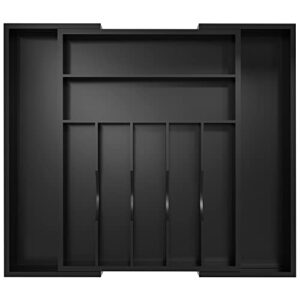 utensil organizer silverware drawer organizer – bamboo expandable cutlery tray with dividers for utensil holder office storage makeup desk drawer tool organization w13.5″-19.5″ x l17.5″ x h2.5″(black)