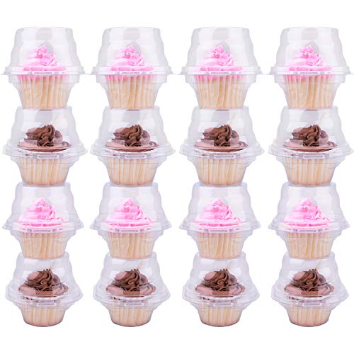 HIMETSUYA Cupcake Boxes Individual Cupcake Containers, 50 Packs Regular Single Cupcake Holder High Topping for Muffins, Thicker Stackable Plastic Cupcake Carrier for Party (50 pack)