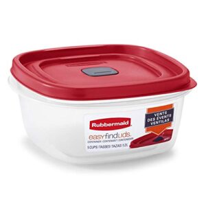 rubbermaid easy find lids 5-cup food storage and organization container, racer red