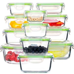 s salient glass food storage containers with lids, [24 piece] airtight glass storage containers, leak proof glass meal prep containers, bpa free glass bento boxes for lunch (12 lids & 12 containers)