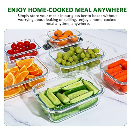 KOMUEE 12 Packs Glass Meal Prep Containers Set, Glass Food Storage Containers with Locking Lids, Airtight Glass Lunch Containers, BPA Free, Microwave, Oven, Freezer & Dishwasher Friendly，Gray
