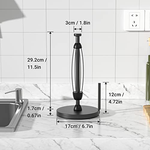 Swaitee Paper Towel Holder Countertop, Paper Towel Stand with Ratchet System for Kitchen Bathroom, One-Handed Tear Paper Stainless Steel Paper Towel Holder with Suction Cups(Black)