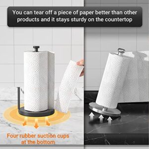 Swaitee Paper Towel Holder Countertop, Paper Towel Stand with Ratchet System for Kitchen Bathroom, One-Handed Tear Paper Stainless Steel Paper Towel Holder with Suction Cups(Black)