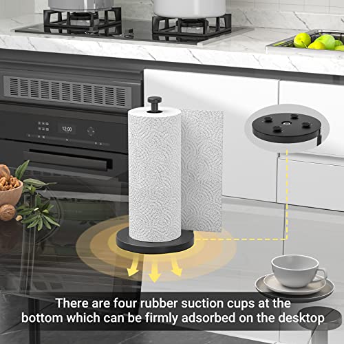 Swaitee Paper Towel Holder Countertop, Paper Towel Stand with Ratchet System for Kitchen Bathroom, One-Handed Tear Paper Stainless Steel Paper Towel Holder with Suction Cups(Black)