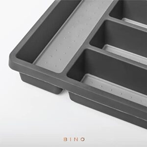 BINO | 5-Slot Silverware Organizer | Small - Grey Cutlery Tray Organizer | Silverware Storage for Drawer | BPA-Free Plastic Organizers with Soft-Grip Lining and Rounded Corners | Utensil Organizer