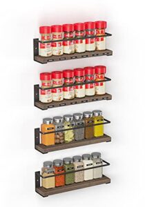 spaceaid spice rack organizer for cabinet door or wall mount (4 pack) with 415 spice labels – wood hanging seasoning shelf for cupboard pantry or over the stove