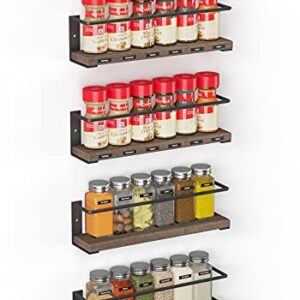 SpaceAid Spice Rack Organizer for Cabinet Door or Wall Mount (4 Pack) with 415 Spice Labels - Wood Hanging Seasoning Shelf for Cupboard Pantry or over the Stove