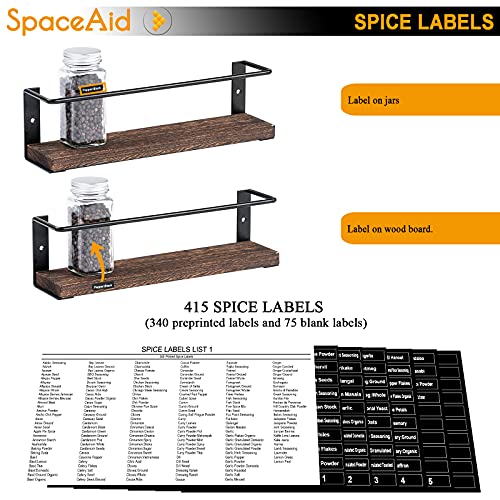 SpaceAid Spice Rack Organizer for Cabinet Door or Wall Mount (4 Pack) with 415 Spice Labels - Wood Hanging Seasoning Shelf for Cupboard Pantry or over the Stove