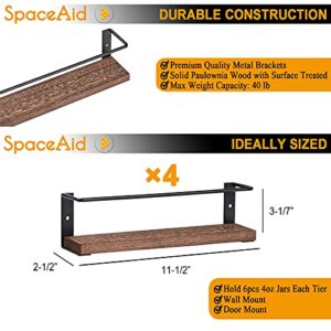 SpaceAid Spice Rack Organizer for Cabinet Door or Wall Mount (4 Pack) with 415 Spice Labels - Wood Hanging Seasoning Shelf for Cupboard Pantry or over the Stove