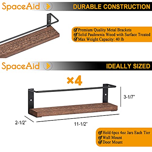 SpaceAid Spice Rack Organizer for Cabinet Door or Wall Mount (4 Pack) with 415 Spice Labels - Wood Hanging Seasoning Shelf for Cupboard Pantry or over the Stove