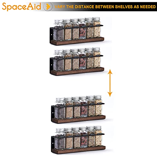 SpaceAid Spice Rack Organizer for Cabinet Door or Wall Mount (4 Pack) with 415 Spice Labels - Wood Hanging Seasoning Shelf for Cupboard Pantry or over the Stove