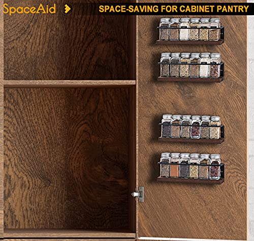 SpaceAid Spice Rack Organizer for Cabinet Door or Wall Mount (4 Pack) with 415 Spice Labels - Wood Hanging Seasoning Shelf for Cupboard Pantry or over the Stove