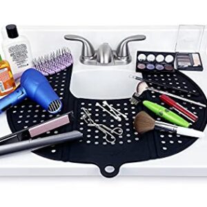 Sink Topper, Foldable Bathroom Sink Cover for Counter Space. Makeup Organizer Mat and Must Have Bathroom Gadget. Standard, Black.