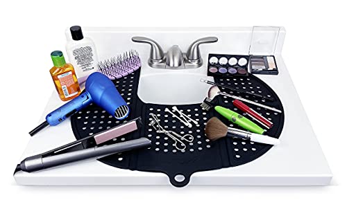 Sink Topper, Foldable Bathroom Sink Cover for Counter Space. Makeup Organizer Mat and Must Have Bathroom Gadget. Standard, Black.