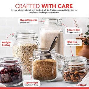 EATNEAT 5-Piece Airtight Glass Kitchen Canisters with Glass Lids - Set of 5 Mason Jars for Food Storage, Organization, and Canning - Food Storage Containers that Hold 68, 51, 34, 27, and 17 Ounces