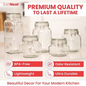 EATNEAT 5-Piece Airtight Glass Kitchen Canisters with Glass Lids - Set of 5 Mason Jars for Food Storage, Organization, and Canning - Food Storage Containers that Hold 68, 51, 34, 27, and 17 Ounces