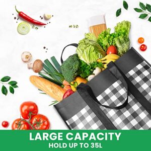 StorMiracle Reusable Grocery Bags 10-Pack, Large Foldable Reusable Shopping Tote Bags Bulk for Groceries, Waterproof Kitchen Cloth Produce Bags with Long Handles, Durable and Lightweight-Plaid Style A