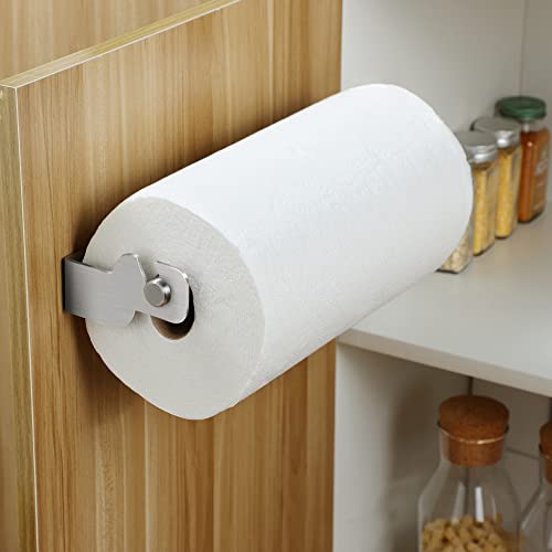 ZUNTO Paper Towel Holder Cabinet Door or Under Cabinet, Self Adhesive Big Roll Paper Towel Roll Holder Wall Mount, Stainless Steel