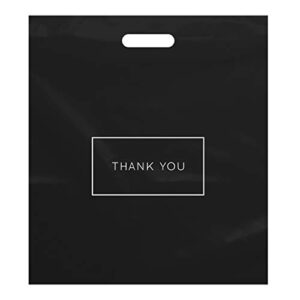 Purple Q Crafts Large Plastic Shopping Bags with Thank You Logo 16" x 18" Boutique Bags with Handles 100 Pack for Merchandise, Gifts, Trade Shows and More