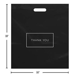 Purple Q Crafts Large Plastic Shopping Bags with Thank You Logo 16" x 18" Boutique Bags with Handles 100 Pack for Merchandise, Gifts, Trade Shows and More