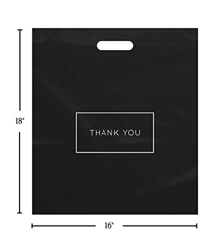 Purple Q Crafts Large Plastic Shopping Bags with Thank You Logo 16" x 18" Boutique Bags with Handles 100 Pack for Merchandise, Gifts, Trade Shows and More