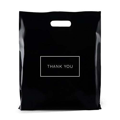 Purple Q Crafts Large Plastic Shopping Bags with Thank You Logo 16" x 18" Boutique Bags with Handles 100 Pack for Merchandise, Gifts, Trade Shows and More