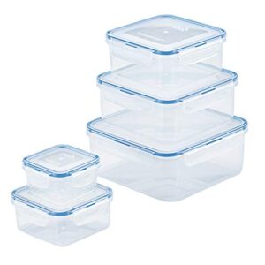 locknlock easy essentials food storage lids/airtight containers, bpa free, 10 piece – square, clear