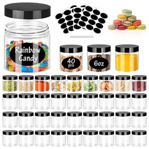 6oz plastic jars with black lids 40pcs empty plastic pot jars round refillable clear slime containers jars airtight plastic storage jars for travel storage home kitchen food slime making