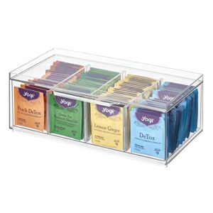 idesign crisp bpa-free plastic stackable tea bag organizer for kitchen cabinets and countertops – 12.59″ x 6.23″ x 4.57″, clear with gray dividers