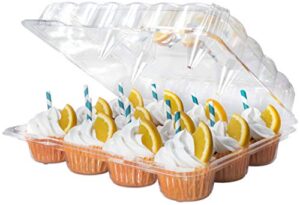katgely cupcake containers 12 count (pack of 12), clear plastic cupcake boxes 12 count, deep dome, stackable, disposable & bpa-free