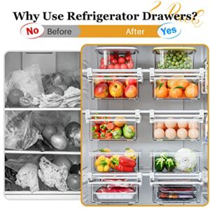 2 Pack Refrigerator Drawer Organizer, Pull Out Refrigerator Shelf Storage Drawer Organizer, Transparent Fridge Organizer for Egg, Fruit, Vegetable, Seafood, Meat, Fit All Fridge Shelves Under 0.6''
