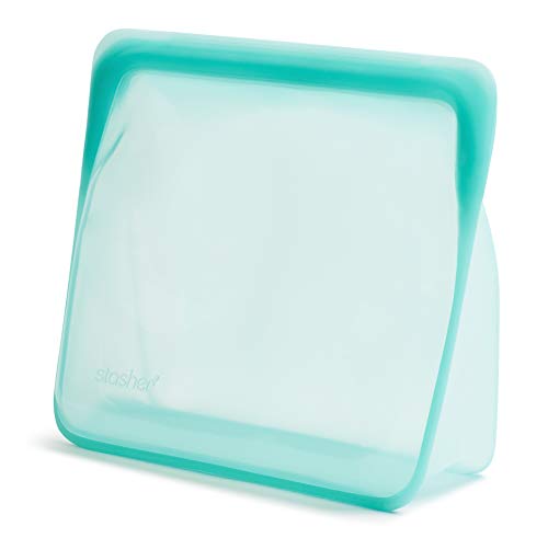 Stasher Silicone Reusable Storage Bag, Stand-Up Mega (Aqua) | Food Meal Prep Storage Container | Lunch, Travel, Makeup, Gym Bag | Freezer, Oven, Microwave, Dishwasher Safe, Leakproof