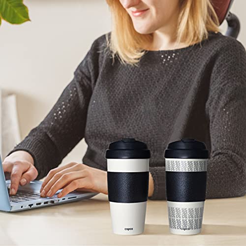 Copco 5237160 Reusable Set of 2 Insulated Double Wall Travel Mugs 16-ounce White/Black