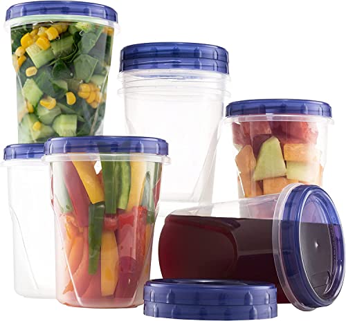 Soup Freezer Storage Containers With Twist Top lids [32 Oz - 9 Pack] Reusable Plastic Food Container with Screw On Lids, leak proof, Airtight, Stackable, Microwave Safe BPA Free