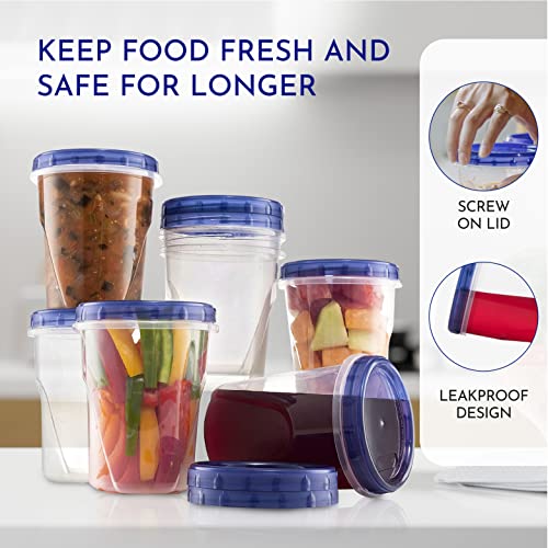 Soup Freezer Storage Containers With Twist Top lids [32 Oz - 9 Pack] Reusable Plastic Food Container with Screw On Lids, leak proof, Airtight, Stackable, Microwave Safe BPA Free