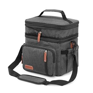 UMUFUKA Men's Double Compartment Lunch Bag, Insulated Lunch Cooler Tote 2 Roomy Large Reusable Water-resistant Lunch Box (Black)