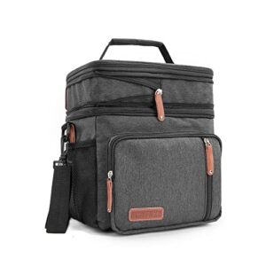 umufuka men’s double compartment lunch bag, insulated lunch cooler tote 2 roomy large reusable water-resistant lunch box (black)