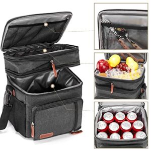 UMUFUKA Men's Double Compartment Lunch Bag, Insulated Lunch Cooler Tote 2 Roomy Large Reusable Water-resistant Lunch Box (Black)