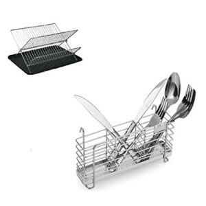 KESOL Sturdy 304 Stainless Steel Utensil Drying Rack Basket Holder with Hooks 3 Divided Compartments, Rust Proof, No Drilling