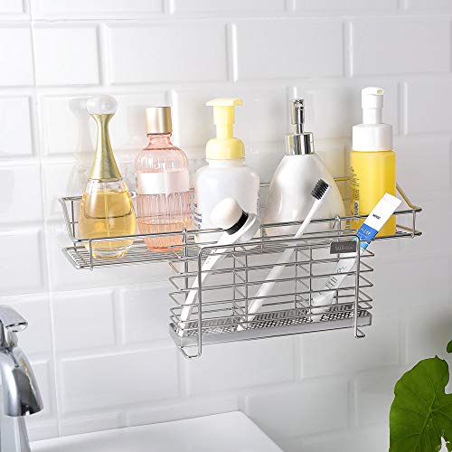 KESOL Sturdy 304 Stainless Steel Utensil Drying Rack Basket Holder with Hooks 3 Divided Compartments, Rust Proof, No Drilling