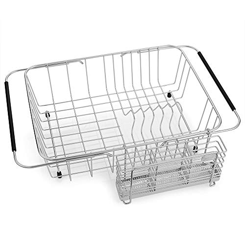 KESOL Sturdy 304 Stainless Steel Utensil Drying Rack Basket Holder with Hooks 3 Divided Compartments, Rust Proof, No Drilling