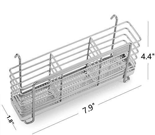 KESOL Sturdy 304 Stainless Steel Utensil Drying Rack Basket Holder with Hooks 3 Divided Compartments, Rust Proof, No Drilling