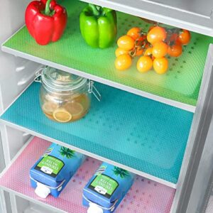 bakhuk 9 pack refrigerator liners – refrigerator mats for glass shelves washable, fridge shelf liners covers pads, kitchen refrigerator accessories, 3 green, 3 pink, 3 blue